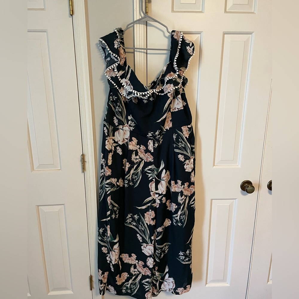 City Chic green floral off the shoulder jumpsuit
